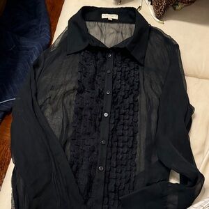 Vintage Sheer Black Button-Up Blouse